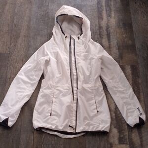 Bench Rain Jacket Sports Coat White With Black Trim Elastic Waist Water Proof
